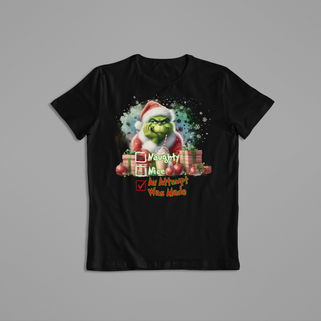 Grinch 'It's Not My Fault' Present Christmas T-Shirt, Black Cotton, Men's