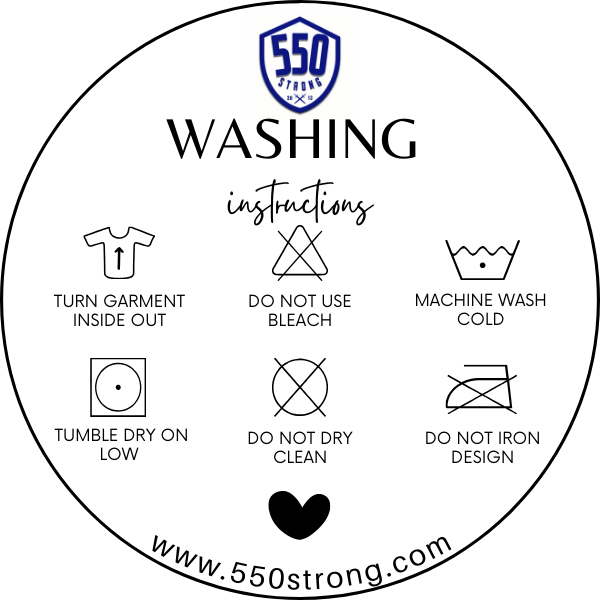 a white circle with the words washing instructions on it