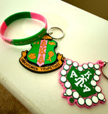 Alpha Kappa Alpha (AKA) Shield Key Chain and Bracelet Bundle v1