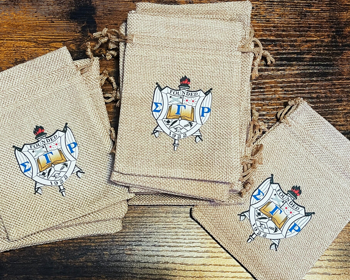 Sigma Gamma Rho Burlap Gift Bags | Sorority Favor Pouches