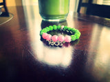 1908 AKA Pink and Green Charm Beaded Bracelet | 10mm - 550strong