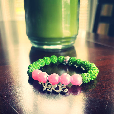 1908 AKA Pink and Green Charm Beaded Bracelet | 10mm - 550strong