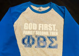 Greek - God First Family Second - Phi Beta Sigma Greek Baseball Edition Shirt - 550strong