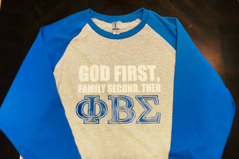 Greek - God First Family Second - Phi Beta Sigma Greek Baseball Edition Shirt - 550strong